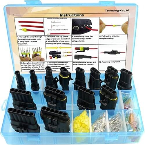 242 Pcs Superseal AMP Waterproof 12V Electrical Wire Connector Kits Male and Female Plug with Crimp Terminals Auto Fuse