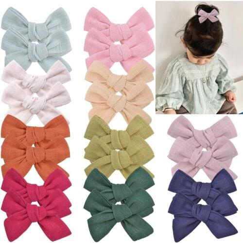 40pc/lot 3inch Girls Solid Cotton Fabric Bow Hairpins Hairgrips,Handmade Bows with clips for Kids Girls Hair Accessories