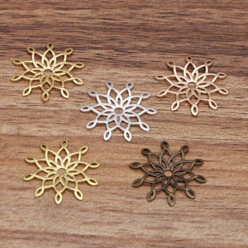 50 Pcs 23 mm Metal Copper 5 Colors Filigree Wrap Flower Charms Headwear Hair Accessories DIY Jewelry Making