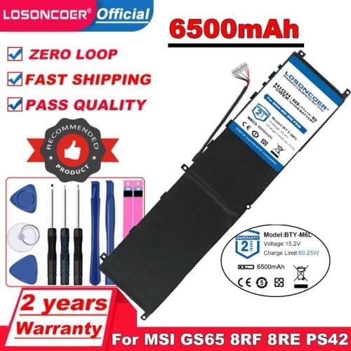 LOSONCOER 6500mAh BTY-M6L Laptop Battery for MSI GS65 8RF 8RE PS42 PS63 MS-16Q3 MS-16Q3 Series
