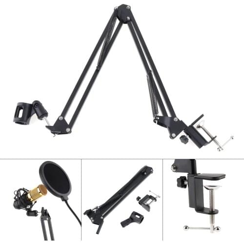 Black NB-35 Microphone Scissor Arm Stand Mic Clip Holder Desktop Cantilever Bracket with Alloy Base Clamp Fit for KTV / Studio