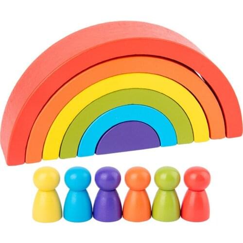 Diy ChildrenS Wooden Rainbow Toy Creative Wood Rainbow Stacked Balance Blocks Baby Toy Montessori Educational Toys For