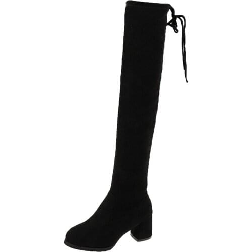 Over The Knee High Tube Elastic Single Boots Long Shoes Female 2019 Spring And Autumn New Thick With High Heel Winter Shoes