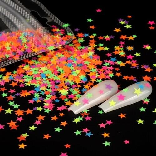 Fluorescence Star Nail Sequins Mixed Size 3D Glitter Flakes Paillette For Nail Art Decorations DIY Neon Design Supplies RK140154
