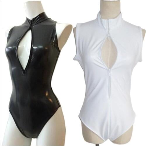 Halloween Cosplay Zentai jumpsuits Second Skin half Bodysuit shinny Metallic Zentai Spandex Costume double front zipper
