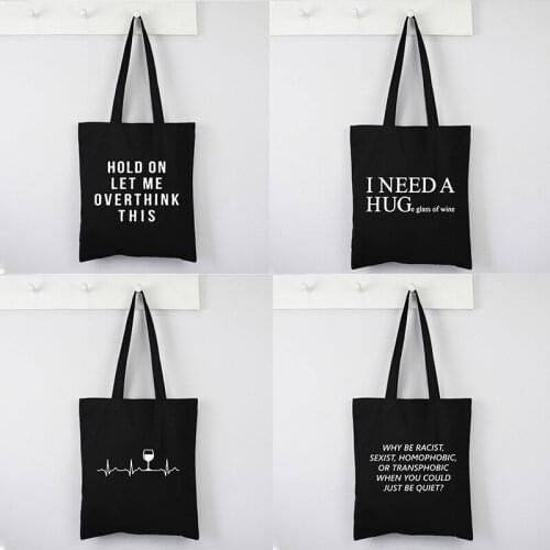 Letter Printing Harajuku Shopping Bags Canvas Women Vintage Tote Bag Fashion Bag Handbag Girl Shoulder Bags Reusable