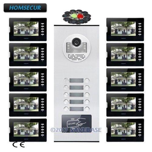 HOMSECUR 7" Video&Audio Multi Apartment Video&Audio Door Entry Kit+Outdoor Monitoring for 10 Families