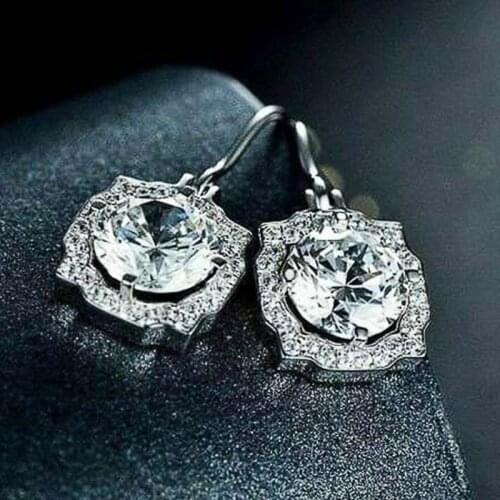 Huitan Fresh Style Drop Earrings for Women Silver Color Hook White Cubic Zirconia Simple Stylish Female Party Daily Wear Jewelry