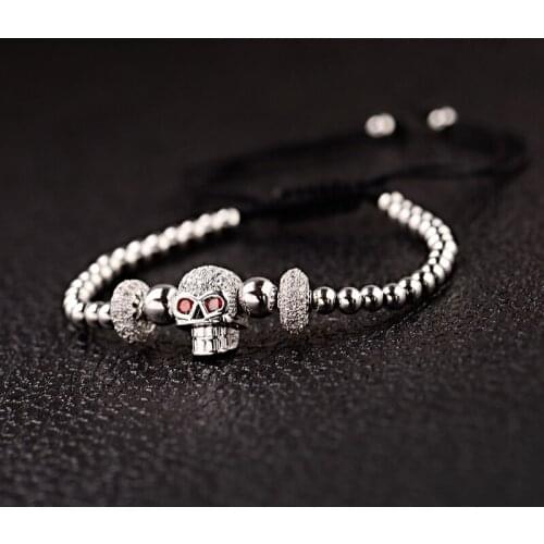 Classic Skull Men Bracelet Pulseras Mujer Pave Cubic Zirconia Copper Beads Strand Bracelet Fashion Men Jewelry Gift