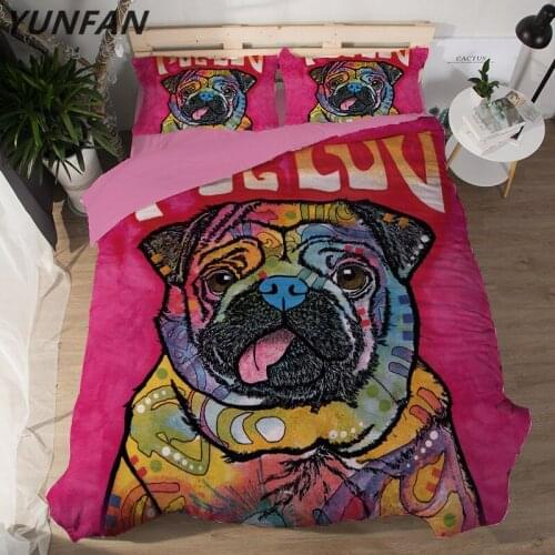 Puppy oil painting Rose red pink bedclothes bedding sets 3pcs Duvet Cover Quilt cover pillow cases comfortable new style
