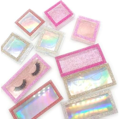 Wholesale Empty Rhinestone Strip Lash Package Diamond Lash Case Lash Box 3D 5D Lash Box Square/Rectangle Plastic Eyelash Package