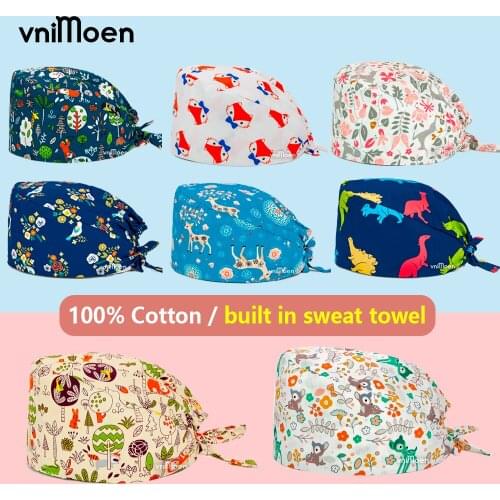 Beauty salon print work hat Unisex Elastic Cotton cap Health services Cap Operation scrub work hat accessories new Surgical cap