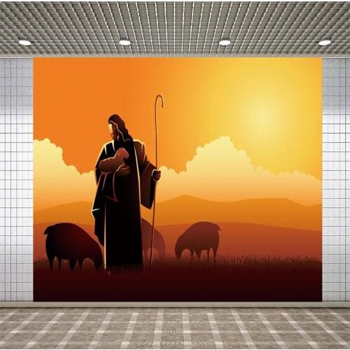 Lyavshi Religion Sheep Sunset Jesus Painting Baby Photography Backdrops Personalized Photographic Backgrounds For Photo Studio