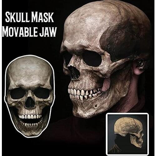 Halloween Full Head Skull Mask/helmet With Movable Jaw 3d Skeleton Skull Horror Mask Adults Cosplay Costume For Halloween Party