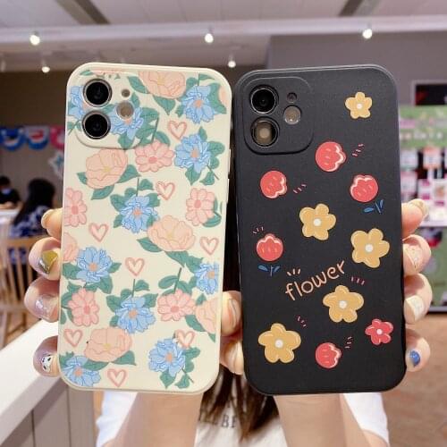 Retro sweet peony daisy Flowers art Korean Phone Case For iPhone 11 12 Pro Max Xs Max XR Xs 7 8 Plus 7Plus case Cute Soft Cover