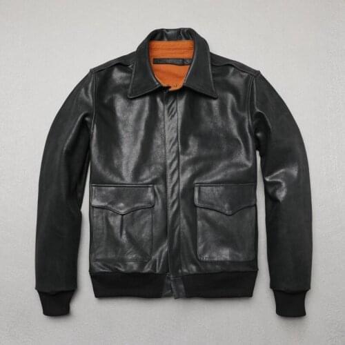 Fartory 2020 New Men Black A2 Pilot Jacket Casual Genuine Cowskin Slim Fit Jackets Russia Winter Coats Free Shipping