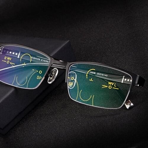 Mens Reading Glasses Progressive Multifocal Photochromic Finished Presbyopic Glasses 125 175 225 Anti-Blue Light black/blue