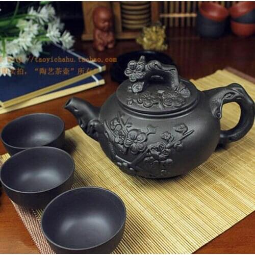 Kung Fu Pot Cup Set Chinese Porcelain Yixing Teapot Tea Pot 400ml + 3 Cups 60ml