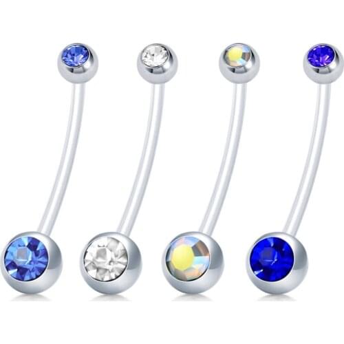 Flexible Belly Button Ring Sports or Pregnancy Flexible Belly Rings Retainer Navel Bar 14G 1.6mm, 1 1/2 length Blue Set