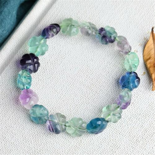 Genuine Natural Colorful Fluorite Crystal Flower Clear Beads Bracelet 12x12mm Fluorite Women Men AAAAA