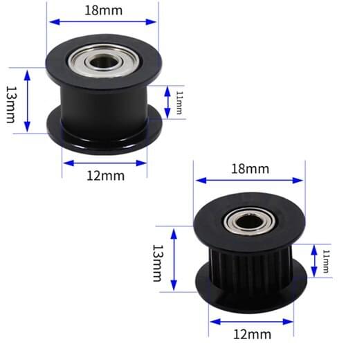10Pcs Black Aluminum GT2 10mm Width 20 Tooth Teeth/Smooth 2GT Timing Idler Pulley Pully Double Bearing For 3D Printer Bore=5mm