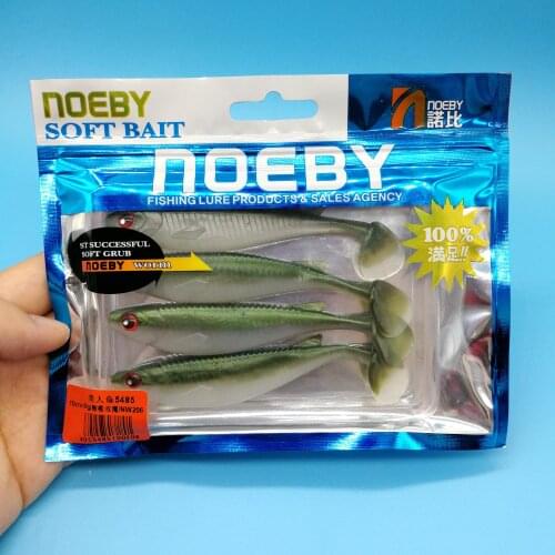 NOEBY 4PCS/Lot Soft Fishing Lure 8g/10cm T-Tail Double Color Bait Silicone Artificial Wobblers Bait Fishing Tackle