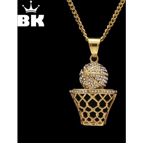 New Fashion Hip Hop Crystal BasketBall Nets Pendant Necklace Gold Iced out Bling Full Rhinestone For Men Women Sport Jewelry