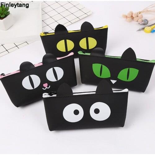 New Cute Black Cat Pencil Novelty Case Kawaii Animals Stationery Pencil Bag School Student Supplies Large Capacity Pencil Box