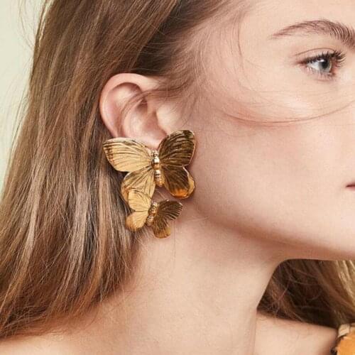 New Big Butterfly Earrings European American Double Butterfly Earrings For Women Metal Earing Jewelry Street Photo Earring A172