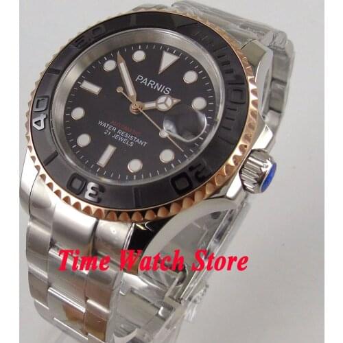 Parnis 41mm mens watch sapphire glass luminous date magnifier golden bezel 5ATM 21 jewels MIYOTA Automatic wrist watch men 922