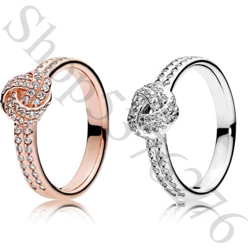 Authentic 925 Sterling Silver Sparkling Love Knot Fashion Ring For Pandora Women Bead Charm Gift DIY Jewelry