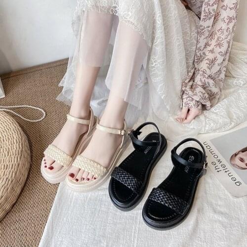 Roman Sandals Womens Summer 2021 New Thick-soled Student Fashion Heightening Wedge Flat Shoes for Women Sandals