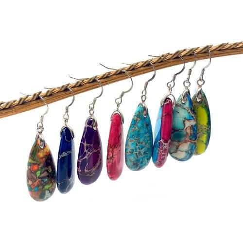 Earrings for Women Natural Stone Turquoise Drop-shaped Multi-color Jewelry Metal Ear Hooks DIY Production Ear Studs Accessories