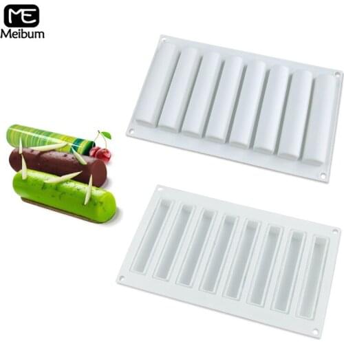 Meibum 8 Cavity Strip Shape Silicone Cake Mold DIY Chocolate Sponge Cake Mould Cheese Mousse Cake Modle Kitchen Baking Tools