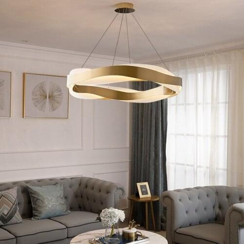 Modern Round Chandelier for Living Room Acrylic Gold Home Decor Light Fixture Creative Design LED Bedroom Hanging Lamp