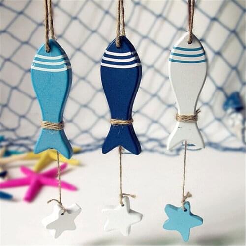 Mediterranean Starfish Fish Nautical Decor Hang Small Adorn Crafts Wood Fish/decorated Marine Pendant Home Decoration Crafts