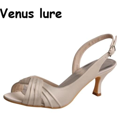 Venus lure Bridal Made Shoes off white Satin Mid Heel Ladies Sandals Slingback