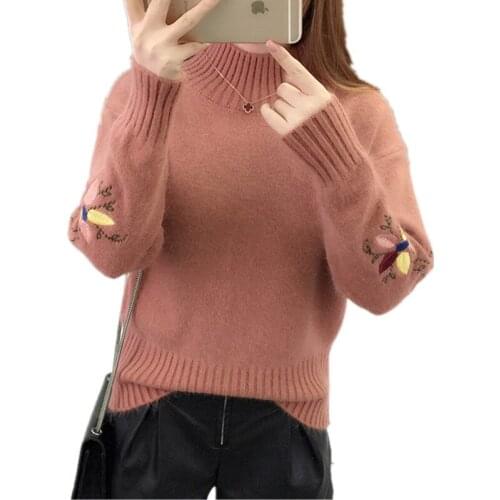 Flowers Embroidery Turtleneck Sweater Female2018Sweet Winter Thick Warm Women Sweaters and Pullovers Knitted Tops Pull FemmeQ983