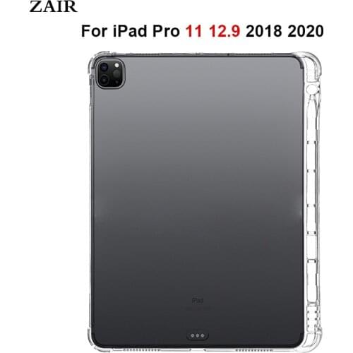 Ultra Thin Clear Case For iPad Pro 11 12.9 2018 2020 Shockproof Cover Soft Silicon TPU Protection Shell With Pencil Holder