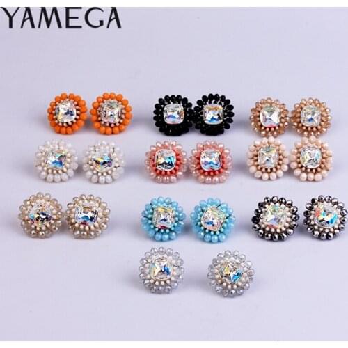 YAMEGA Handmade Log Beaded Earrings Stud Round Luxury Crystal Earrings Female Trendy Earrings Jewelry For Women Girls Gifts