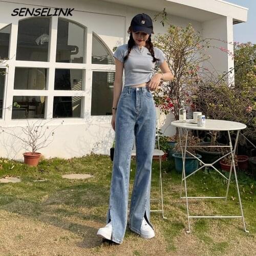 2021 New Korean Women Jeans Casual Streetwear Loose Fashion Trousers Wide Leg Denim Clothing High Waist Clothes Jeans Women
