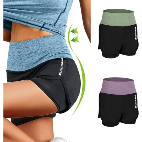 Womens High Waist Stretch Athletic Workout Active Fitness Volleyball Shorts 2 in 1 Running Double Layer Elastic Sports Shorts