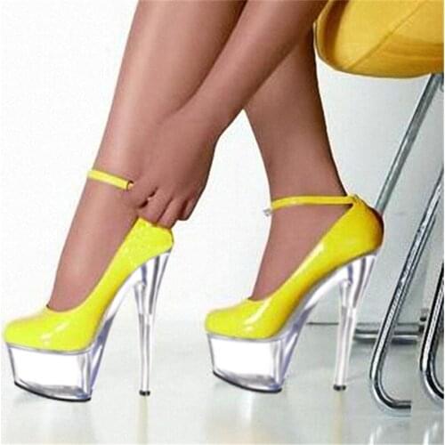 Real New Arrival 15cm Ultra High Heels Platform Shallow Mouth Shoes Crystal Gorgeous Woman High-heeled Pumps