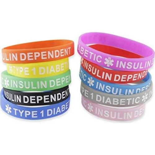 1pcs Type 1 diabetic Allergy wristbands Diabetes insulin dependent Medical alert awareness Silicone Bracelet Wristbands