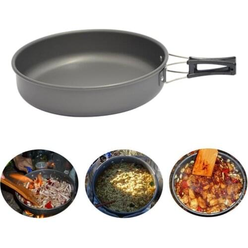1PCS Outdoor Portable Durable Pan Small Frying Pan Tableware Camping Cookware Camping Utensils Picnic Non-stick Pan Cooking G0W2