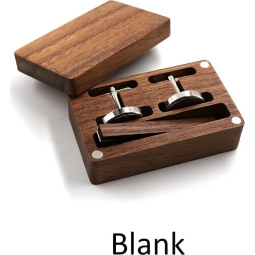 10pcs/lot Natural Wood Cufflinks Tie Clip Box Magnetic Wooden Cuff Link Tie Bar Holder Case Jewelry Storage Box Name Engraving