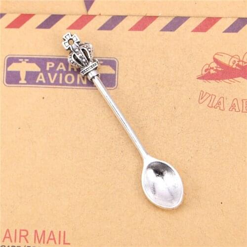 11pcs Tibetan Silver Plated kitchen spoon crown Charms Pendants for Jewelry Making DIY Handmade Craft 57*9mm