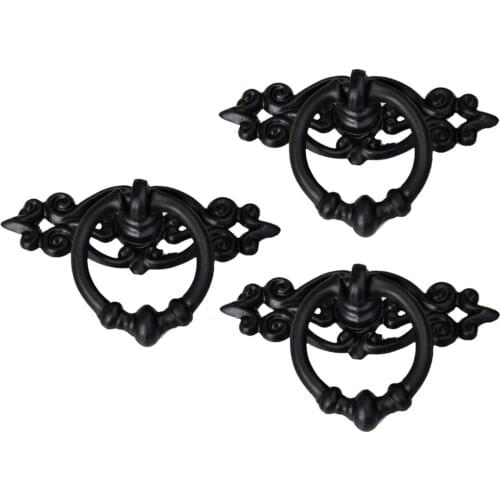 3x Shabby Chic Antique Black Kitchen Cupboard Wardrobe pull Ring Knob Handle