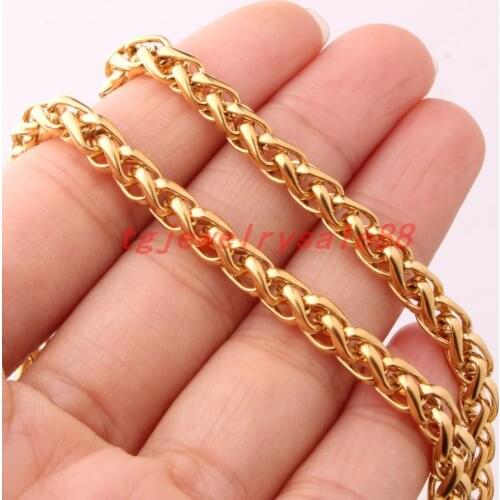 6mm Wide Gold Color Stainless Steel Wheat Chain Necklace Or Bracelet Fashion Mens Womens Party Jewelry 7-40" Custom Size