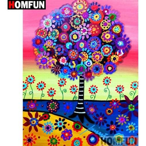 HOMFUN Full Square/Round Drill 5D DIY Diamond Painting "Tree oil painting" 3D Diamond Embroidery Cross Stitch Home Decor A19084